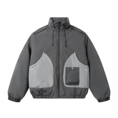 Men's short-cut two-tone utility transition jacket with high stand-up collar and large front pockets EVA-US