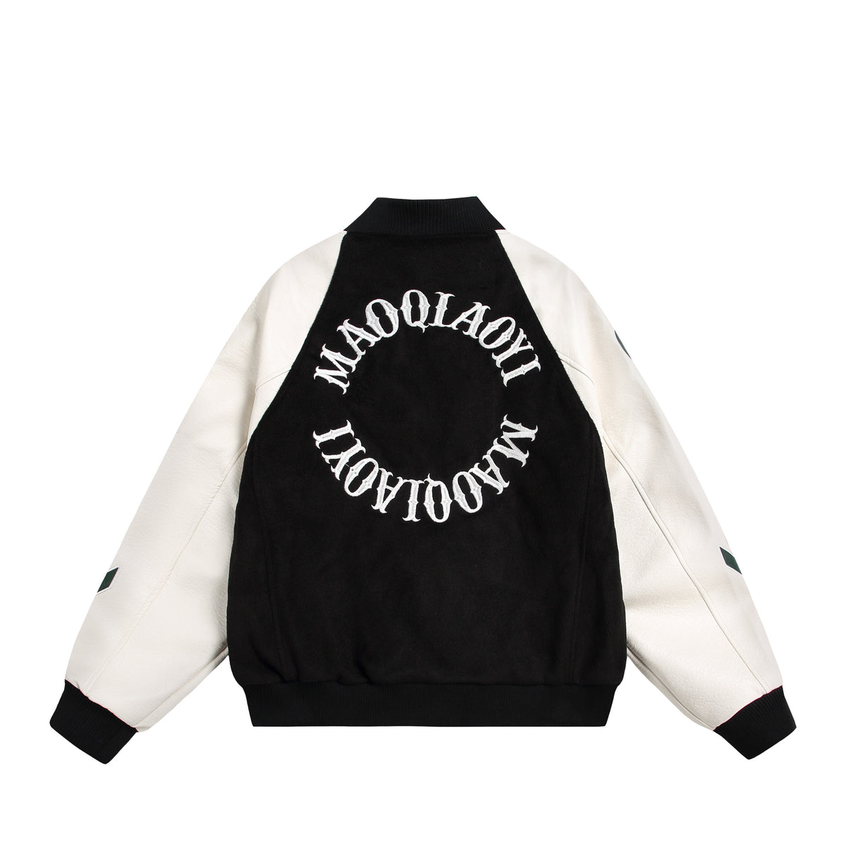 Unisex varsity bomber jacket in material mix with embroidery and application details EVA-US