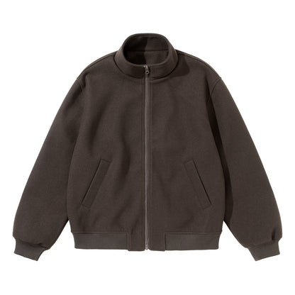 Unisex Short Cut Boxy Wool Blend Blouson with Stand Collar EVA-US