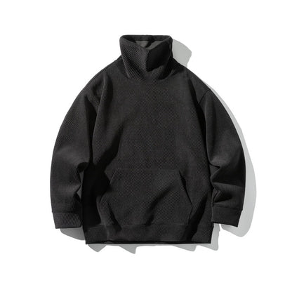 Unisex Oversize Waffle Structure Mock Neck Sweatshirt with Kangaroo Pocket EVA-US