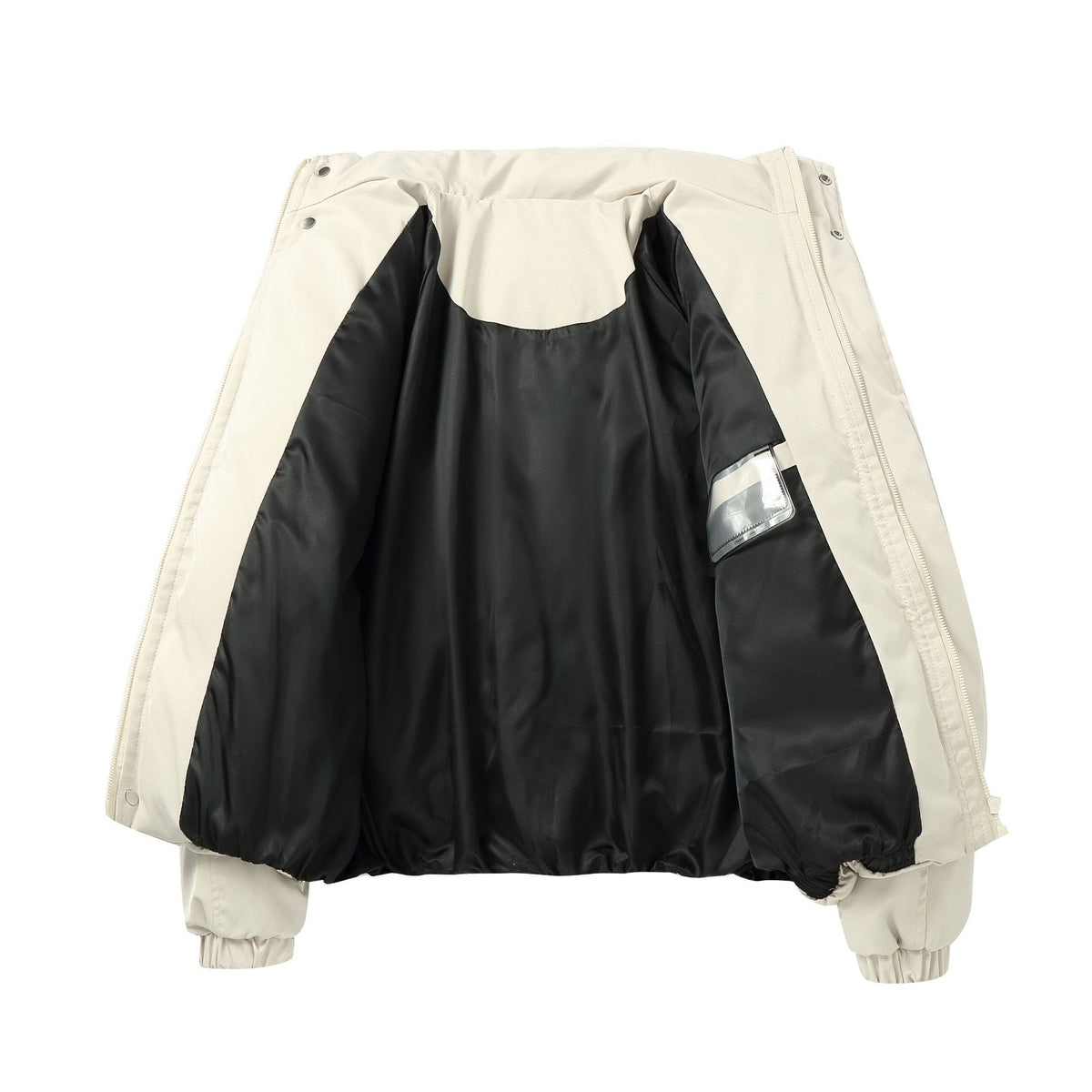 Women Quilted Boxy Bomber with high-collar buckle and diagonal zip pockets EVA-US