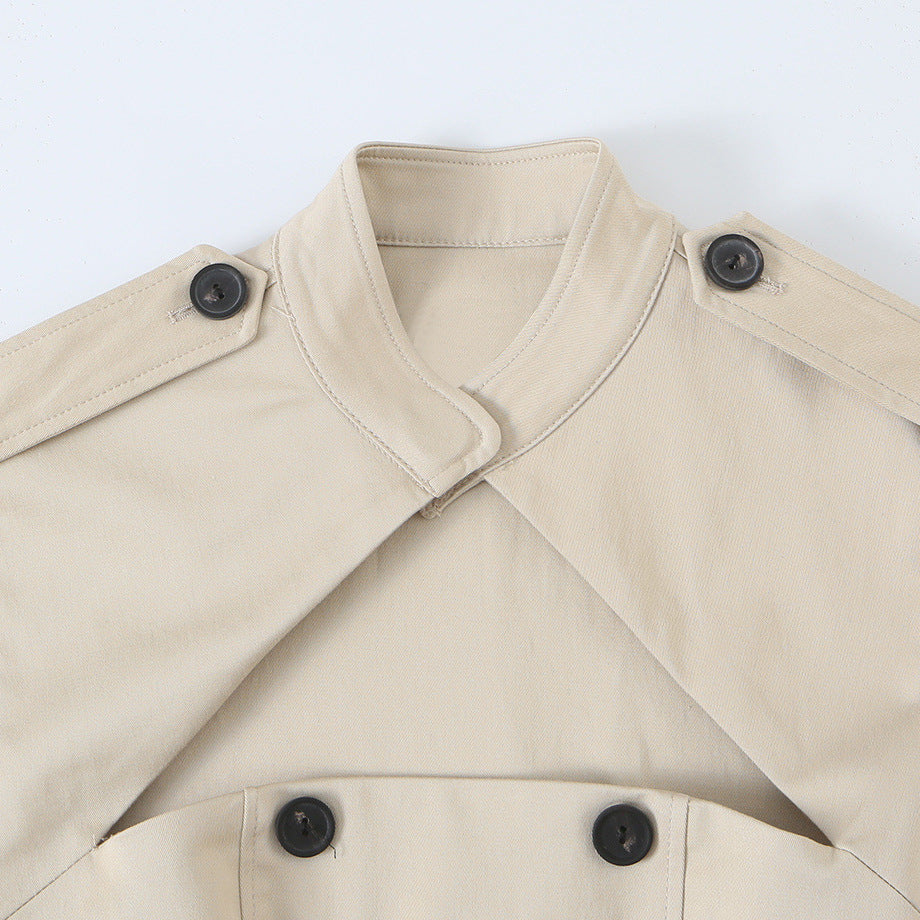 Women Sleeveless Trench Dress with Cut-Out and Double-Breasted Button Placket EVA-US
