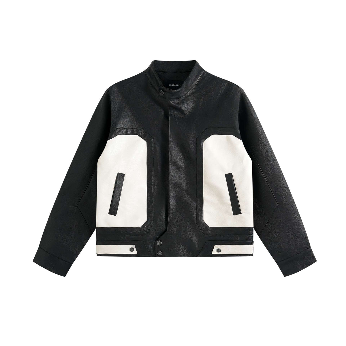 Unisex Boxy-Colorblock-Bomber Jacket in Leather Look with High Stand-up Collar EVA-US