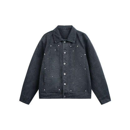 Unisex Short-Cut Denim Jacket in Boxy Cut with Flap Pockets and Used Effect EVA-US