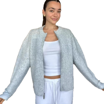 Women Chunky Knit Zipper Cardigan with Oversized Cut EVA-US