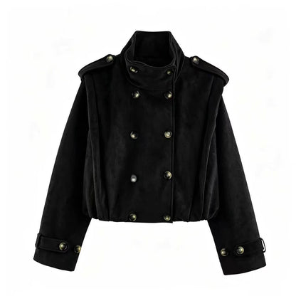 Women’s short jacket in sailor and military mix with high stand-up collar, epaulettes and fitted drawstring EVA-US