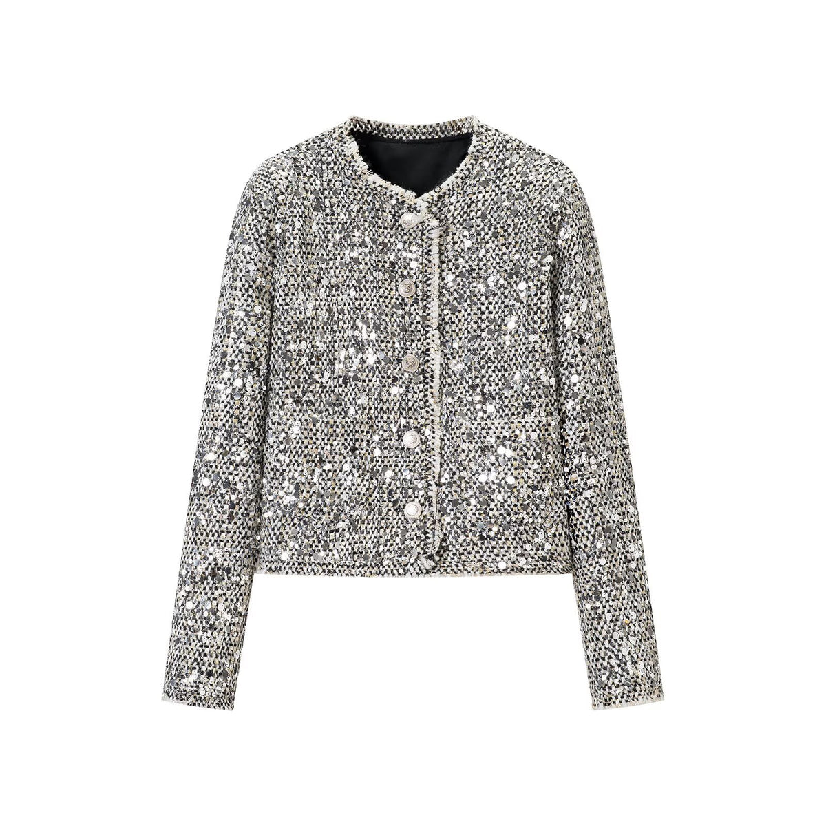 Women's short jacket in bouclé style with sequin trim and mother-of-pearl buttons EVA-US