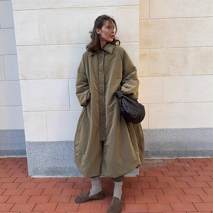 Women's Oversize Quilted Coat with Balloon Hem and Raglan Sleeves EVA-US