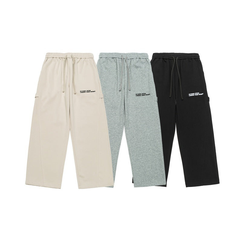 Unisex Wide Cropped Sweatpants in Cargo Style with Drawstring Waistband and Patch Pockets