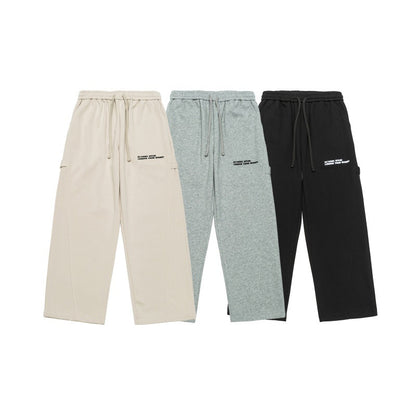 Unisex Wide Cropped Sweatpants in Cargo Style with Drawstring Waistband and Patch Pockets
