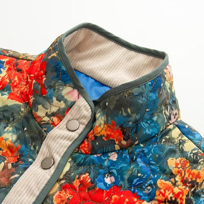 Women's quilted blouson jacket with abstract floral print and contrast piping EVA-US