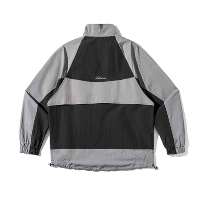 Unisex Lightweight Colorblock Windbreaker in Boxy Cut with High Stand-Up Collar and Drawstring Hem EVA-US