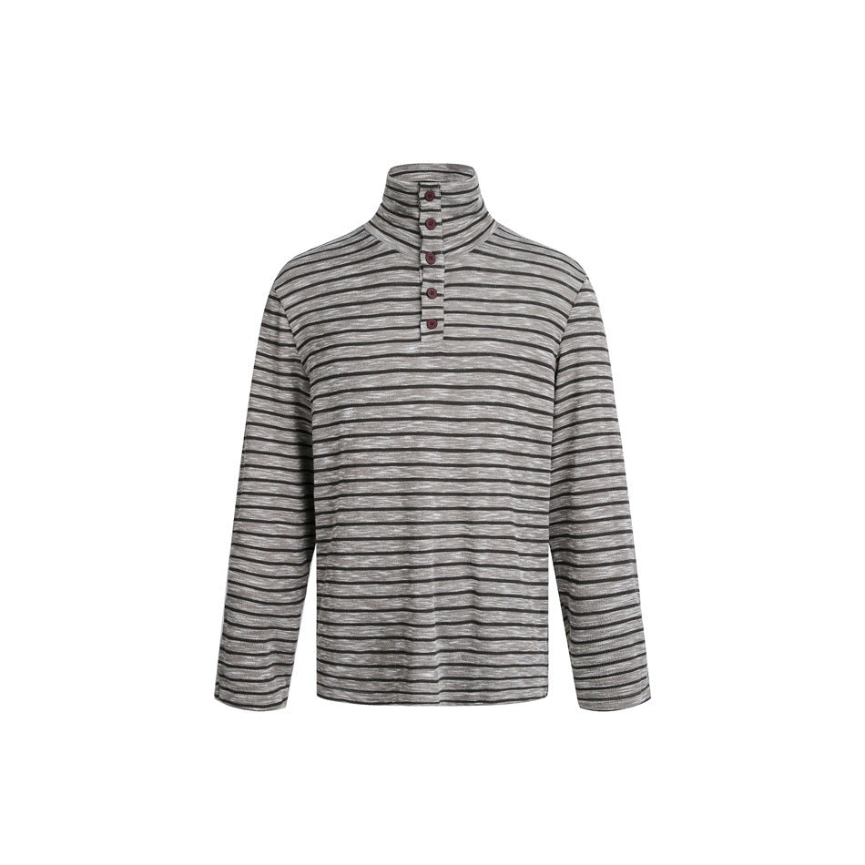 Men's Striped Turtleneck Sweater with Button Placket and Relaxed Fit EVA-US