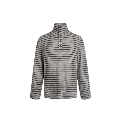 Men's Striped Turtleneck Sweater with Button Placket and Relaxed Fit EVA-US