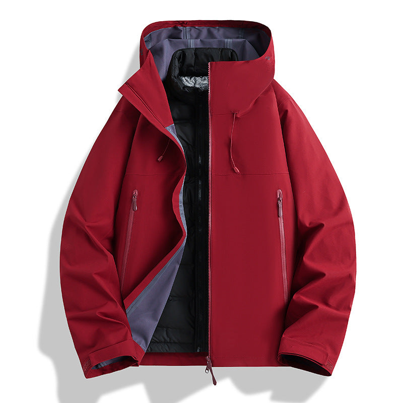 Men's Waterproof Softshell Outdoor Jacket with Adjustable Hood and Breathable Membrane EVA-US