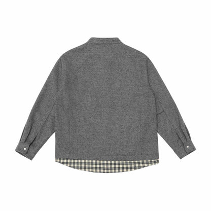 Unisex Short Cut Wool Blend Blouson with Stand-Up Collar and Checked Interior Band EVA-US