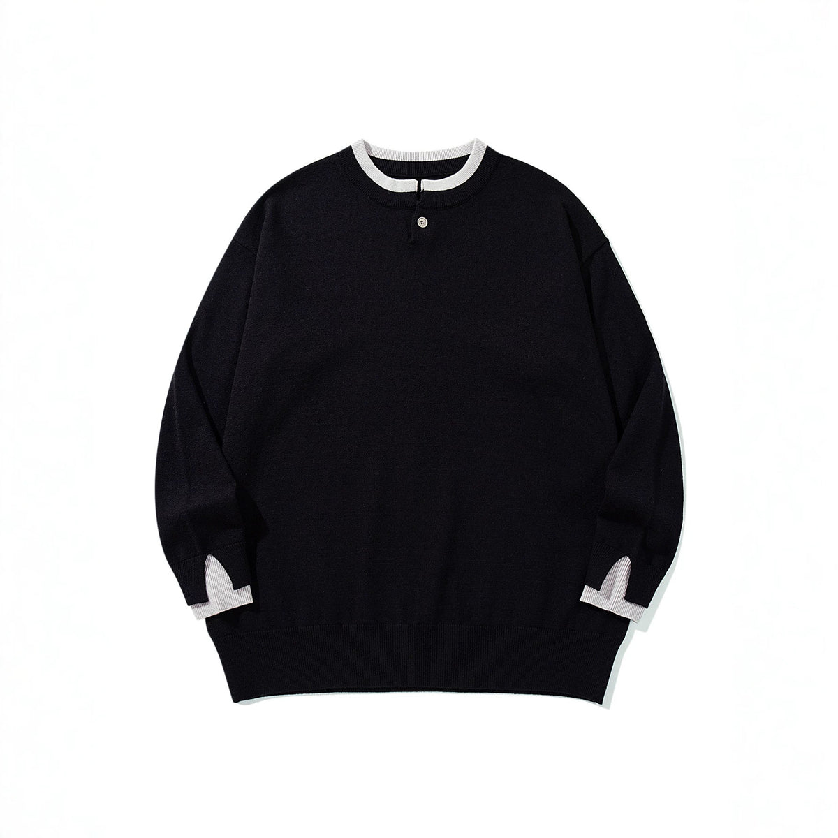 Unisex Oversize knit pullover with short Henley button placket and thumb hole cuffs EVA-US