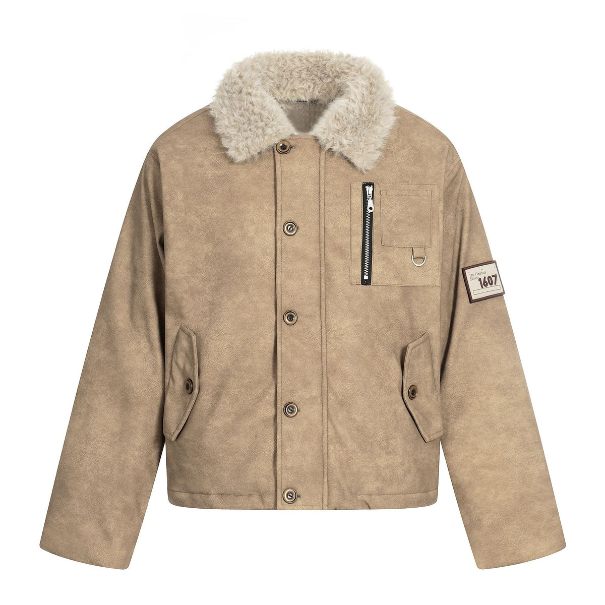 Men's short jacket in retro-military look with teddy fur collar and functional breast pockets EVA-US