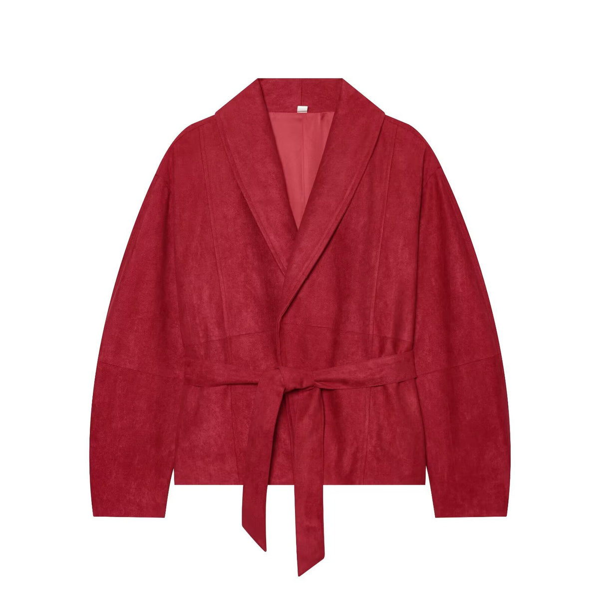 Women Cropped Jacket in Kimono Style made of Velvet Look with Shawl Collar and Tie Belt EVA-US