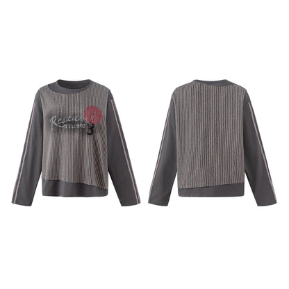 Women Layered Long Sleeve Shirt with Striped Front Panel and Lace Band EVA-US