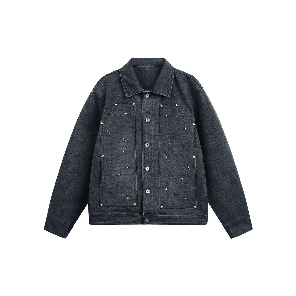 Unisex Short-Cut Denim Jacket in Boxy Cut with Flap Pockets and Used Effect EVA-US