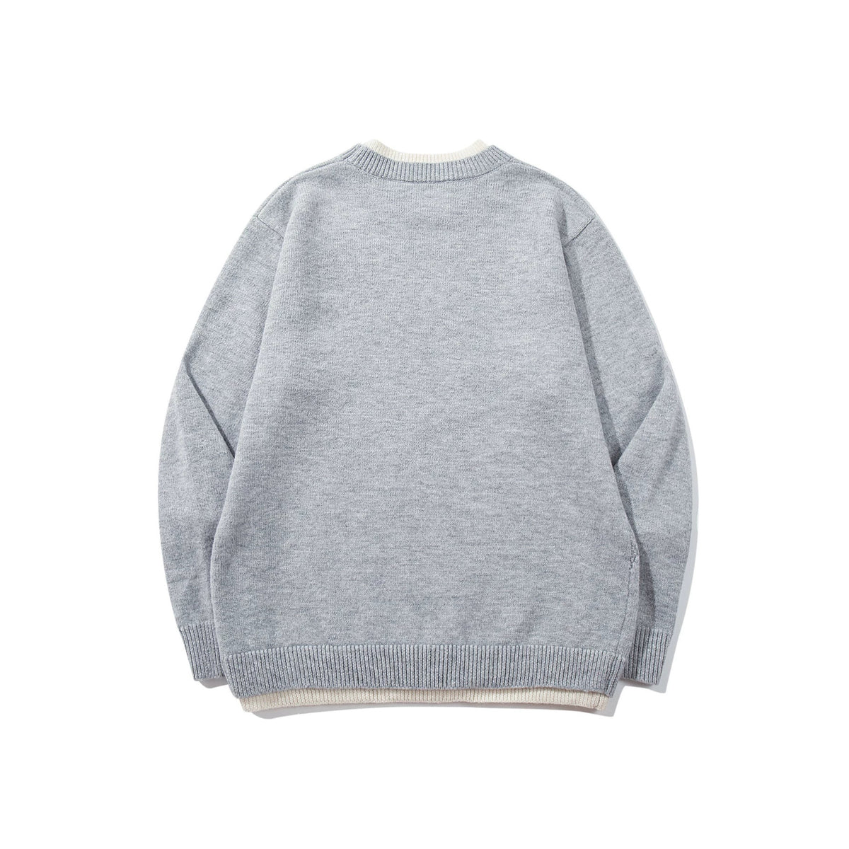 Women's Structured Rib and Waffle Knit Round Neck Sweater with Layered Hem EVA-US