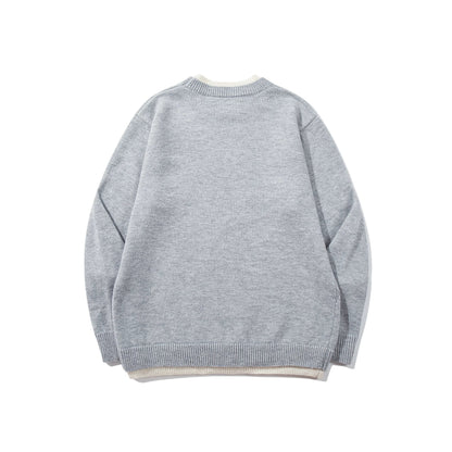 Women's Structured Rib and Waffle Knit Round Neck Sweater with Layered Hem EVA-US