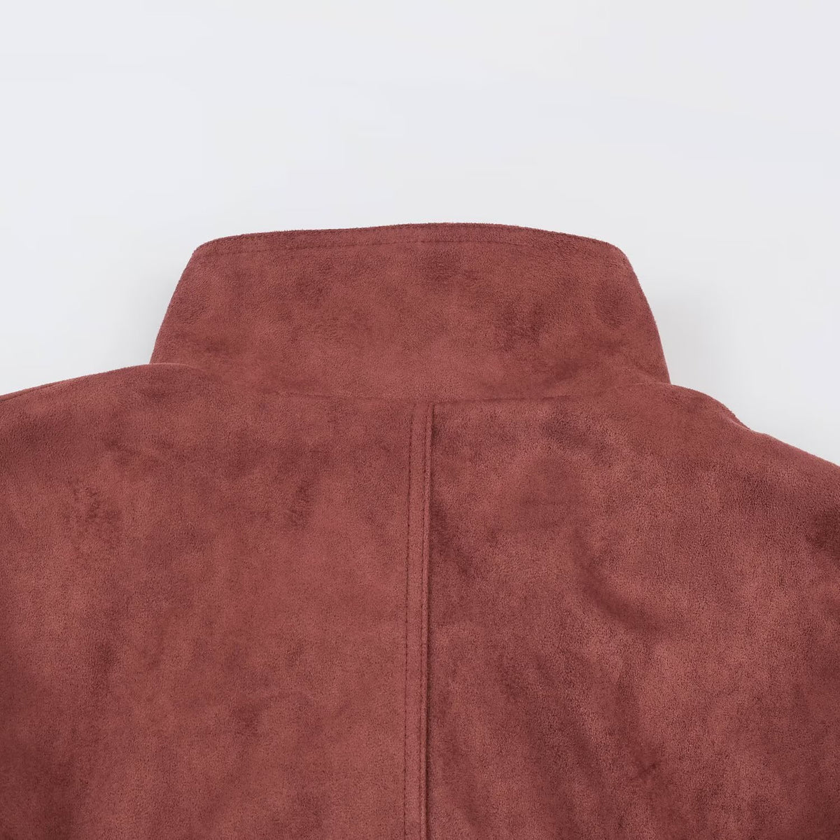 Women's short jacket in velvet look with high funnel collar, concealed closure and waist tie belt EVA-US