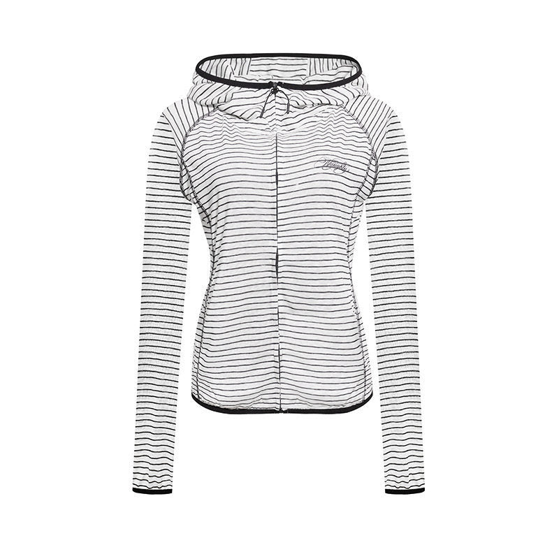 Women's Lightweight Hoodie Zip Jacket in Striped Look with Fitted Cut and Raglan Sleeves EVA-US