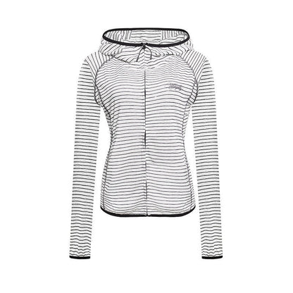 Women's Lightweight Hoodie Zip Jacket in Striped Look with Fitted Cut and Raglan Sleeves EVA-US