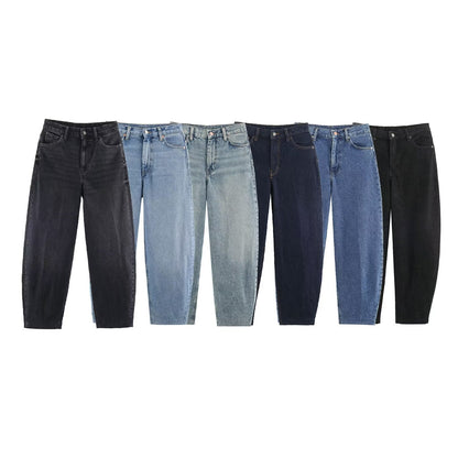 Women Highwaist Relaxed Tapered Jeans with Conical Leg EVA-US