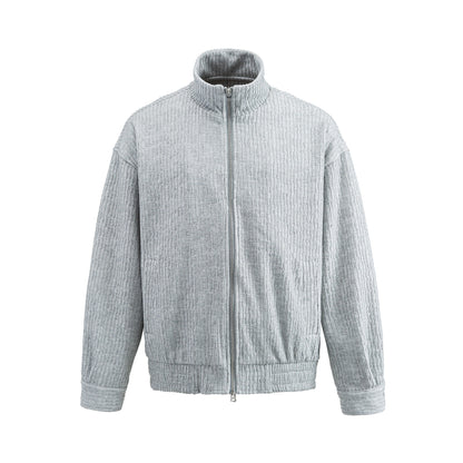 Men's Structured Boxy Jacket with Stand-Up Collar and Two-Way Zipper EVA-US