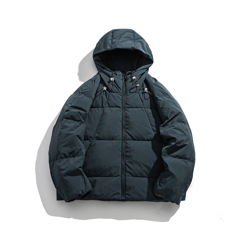 Men's lightly padded hooded jacket with windproof microfiber shell and adjustable drawstring EVA-US