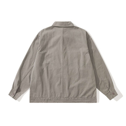 Men's Boxy Canvas Utility Blouson Jacket with Large Flap Pockets EVA-US