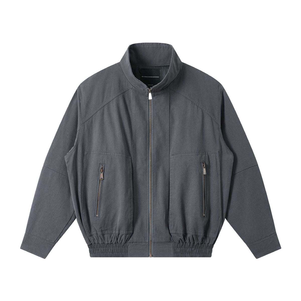 Men's Lightweight Canvas Field Jacket with Stand-Up Collar, Concealed Zipper and Elastic Hem EVA-US