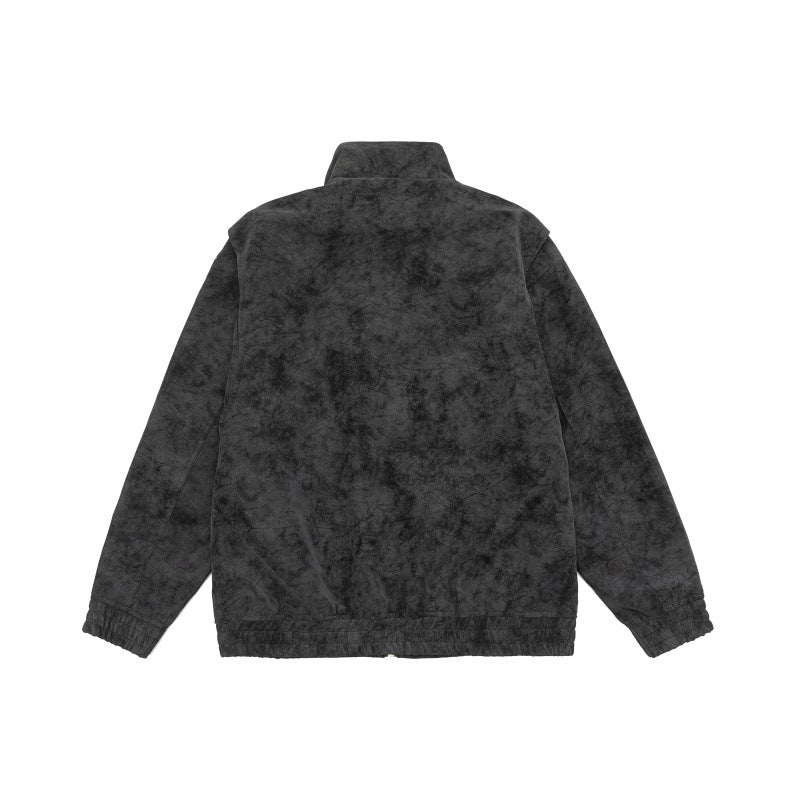 Men's Boxy Utility Blouson Jacket in Velour Look with Stand-up Collar and Multiple Pockets EVA-US