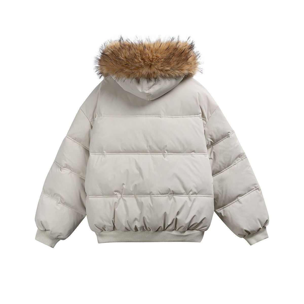 Women's Boxy Puffer Jacket with Hood and Voluminous Faux Fur Collar EVA-US