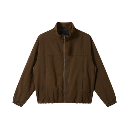 Men's Boxy Canvas Field Blouson with High Stand Collar and Elastic Hem