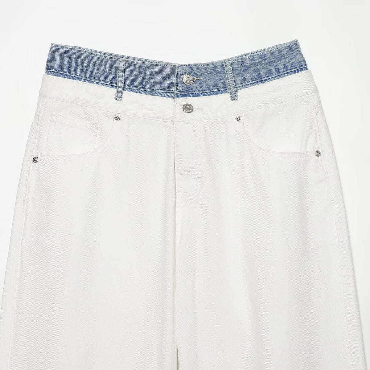 Women High-Waist Culotte Jeans with Wide Leg and Contrasting Jeans Waistband EVA-US