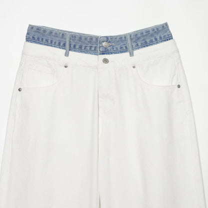 Women High-Waist Culotte Jeans with Wide Leg and Contrasting Jeans Waistband EVA-US