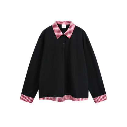 Unisex Loose-fitting sweatshirt with plaid collar and hem insert EVA-US