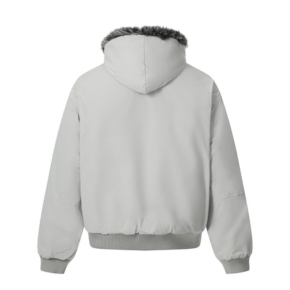 Men's Short Boxy Bomber Jacket in Aviator Look with Removable Faux Fur Collar EVA-US