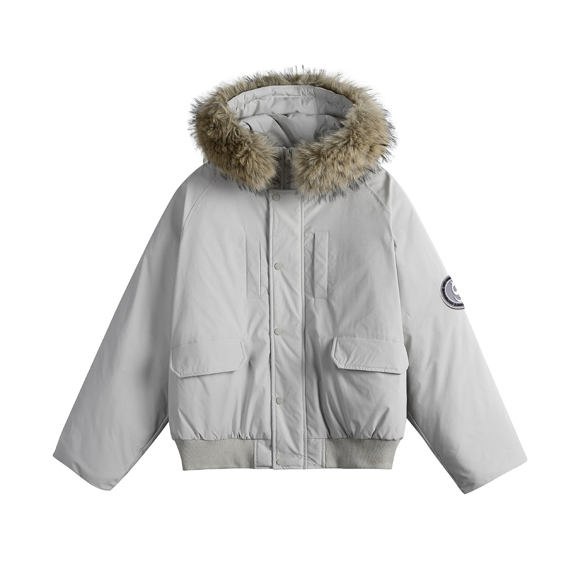 Men's short parka bomber with faux fur-lined hood and robust thermal insulation EVA-US