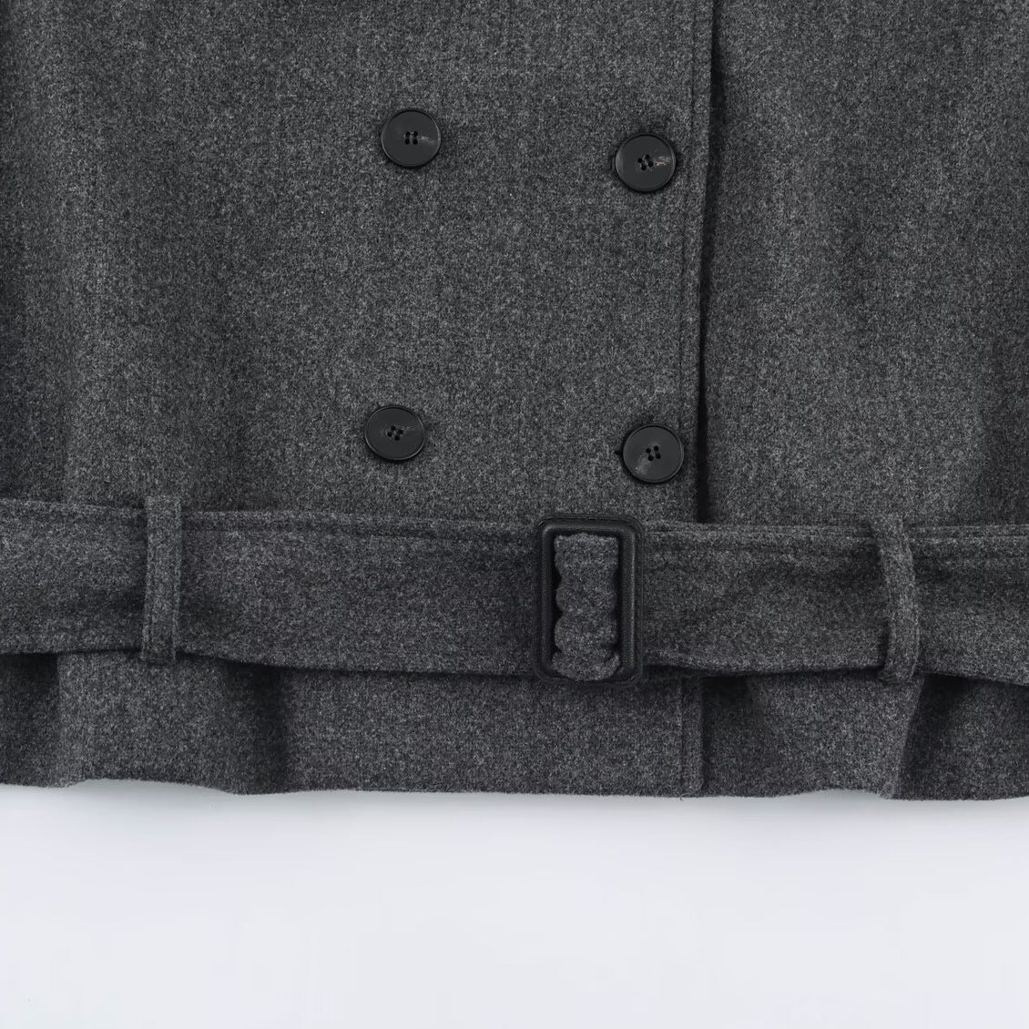 Women's short coat in double-breasted wool blend with high standing collar and waist belt EVA-US