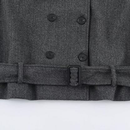 Women's short coat in double-breasted wool blend with high standing collar and waist belt EVA-US