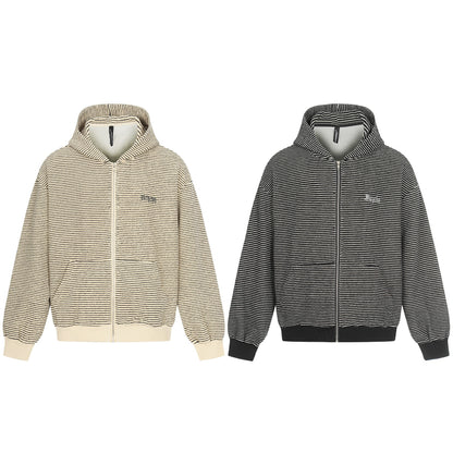 Unisex Striped Zip-Up Hoodie Sweatshirt with Textured Surface EVA-US