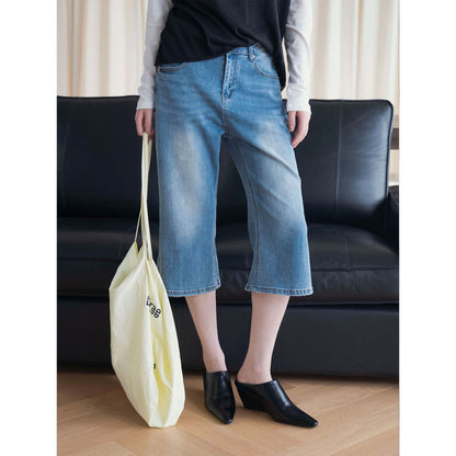 Women's High-Waisted Denim Culotte in Bermuda Style with Wide Leg EVA-US