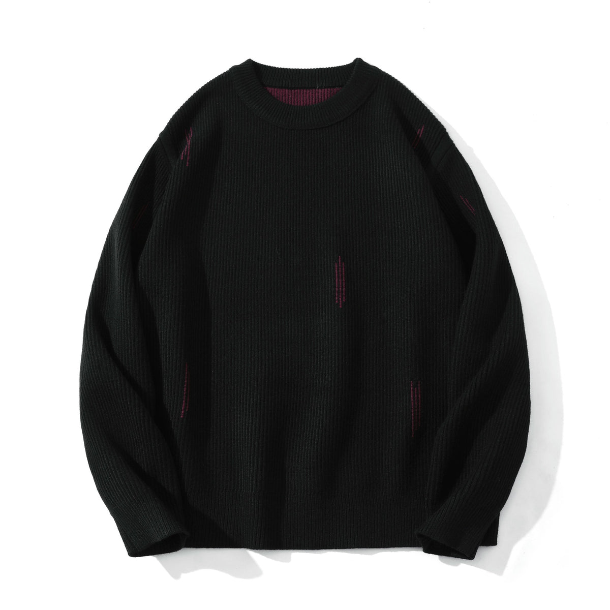 Women Comfortable Ribbed Knit Sweater in Oversize Silhouette with Round Neck and Subtle Destroyed Look