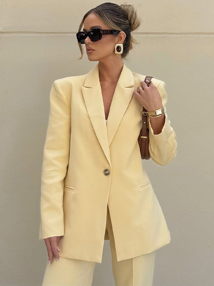 Women Elegant Oversized Blazer with High Waist and Wide Leg Pants EVA-US