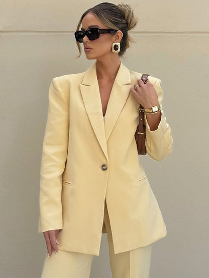 Women Elegant Oversized Blazer with High Waist and Wide Leg Pants EVA-US